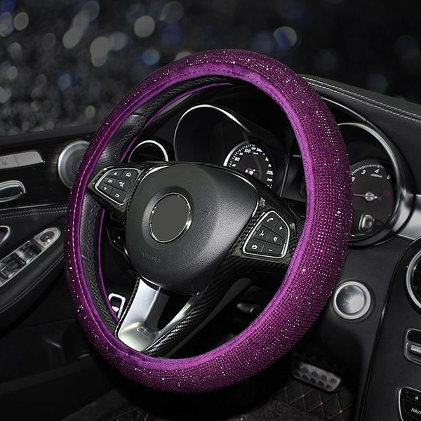 

steering wheel covers 2021 luxury crystal purple red pink black villus car women men rhinestone accessories high quality