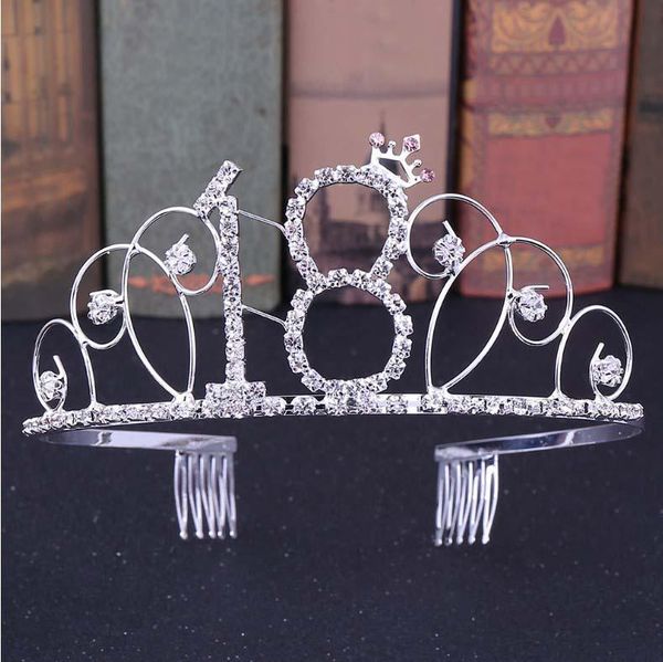 

hair clips & barrettes women girls anniversary birthday day crystal crown headband 18 22 30 50 90th years old shining party tiara with comb, Golden;silver