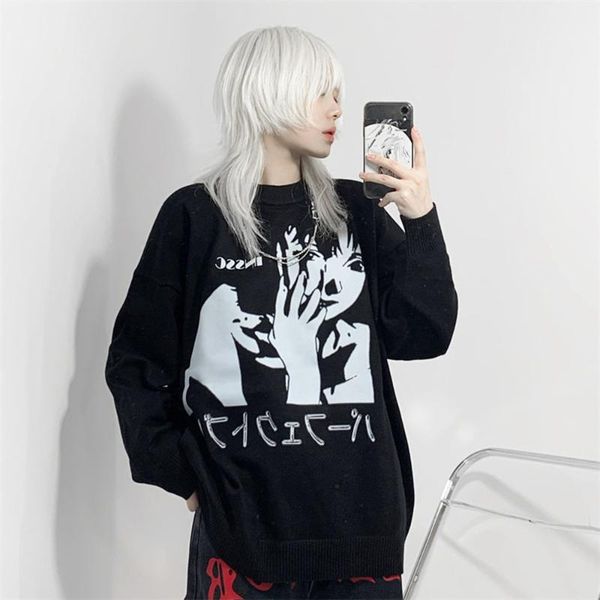 

women's sweaters autumn anime goth korean fashion long sleeve winter gothic clothes sweater ladies oversize y2k aesthetic pullovers, White;black