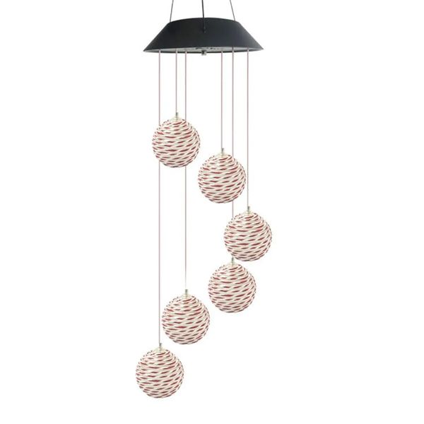 

color changing solar led rattan balls hanging spiral string wind chimes lamp light