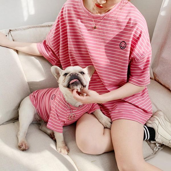 

small dog clothes summer korean sweater puppy parent-child teddy striped cotton t-shirt garfield cat two-legged clothe apparel