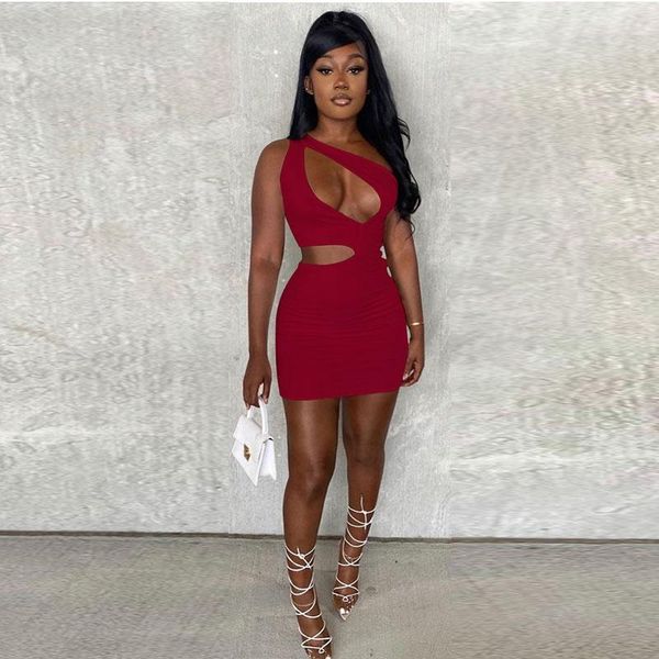 

casual dresses women summer vacation clothes night club mini hollow out bodycon dress one shoulder birthday outfits, Black;gray