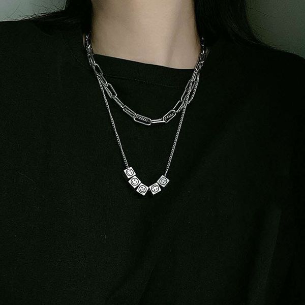 

light luxury three layer net red hip hop dice necklace men's and women's street fashion personality pendant couple accessories swe, Silver