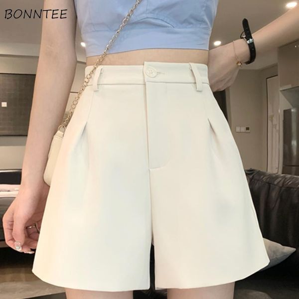 

women's shorts solid womens summer retro simple fit office ladies elegant leisure chic high waist daily ulzzang clothing all-match, White;black