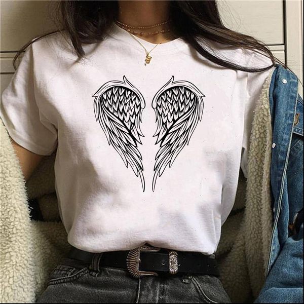 

funny wings printed cartoon print womens t shirt tee harajuku short sleeve white