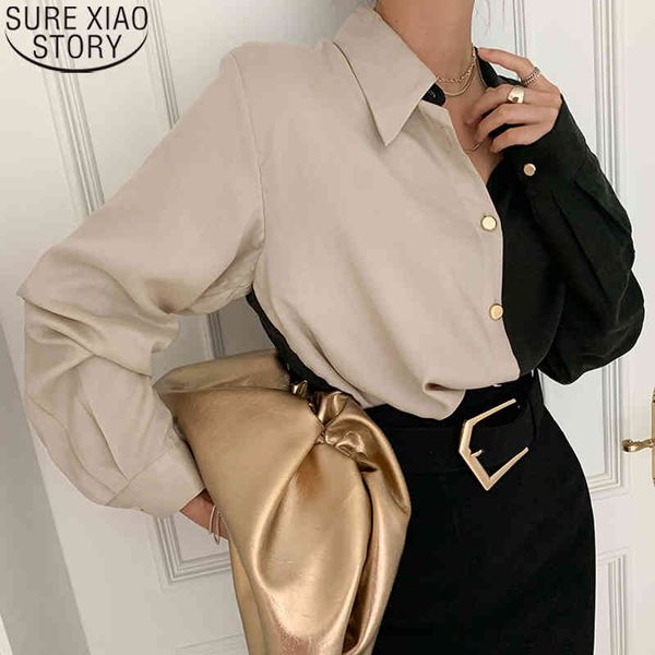 

puff shirts women vintage long sleeve shirt spring office lady turn-down collar plus size fashion clothing 12866 210417, White