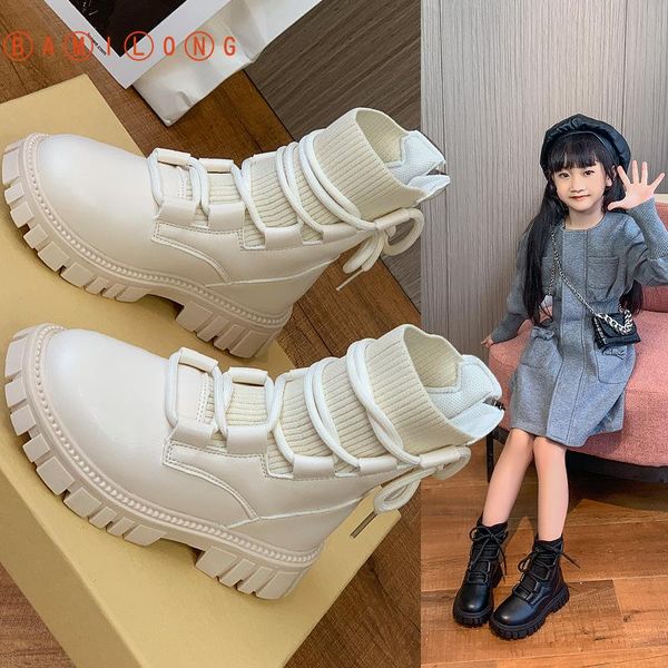 

boots bamilong fashion kids winter children autumn 2021 girls black flying knit short y716, Black;grey