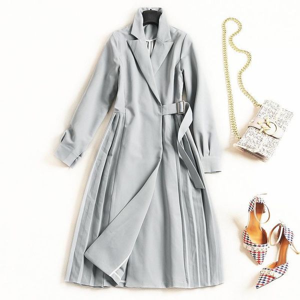 

women's trench coats dust coat lapels fall 2021 female fashion long-sleeved bind high waist temperament commuter frock, Tan;black