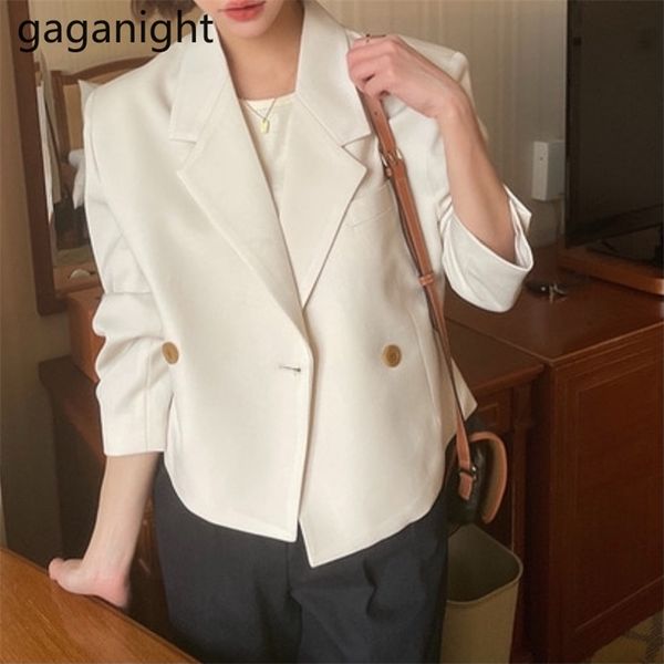 

spring women blazer double breasted short coat casual long sleeve elegant suit jacket office ladies 210601, White;black