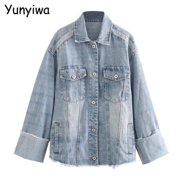 

women's jackets 2021 autumn women blue oversized denim jacket coat vintage tassel ladies long sleeve loose 6p25, Black;brown