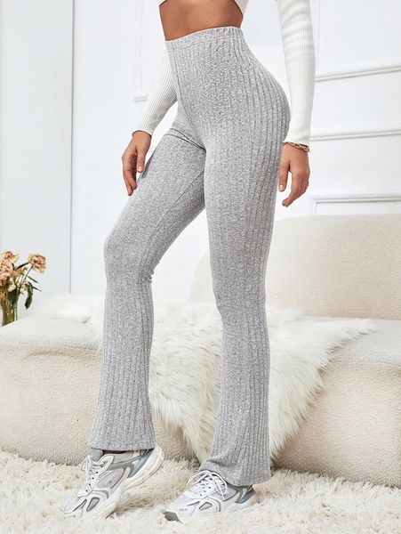 

marled knit flare leg pants y0by#, Black;white