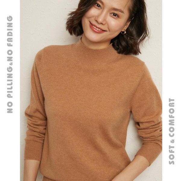 

women's sweaters women cashmere 2021 autumn winter half turtleneck loose wool knitted pullovers female knitwear, White;black