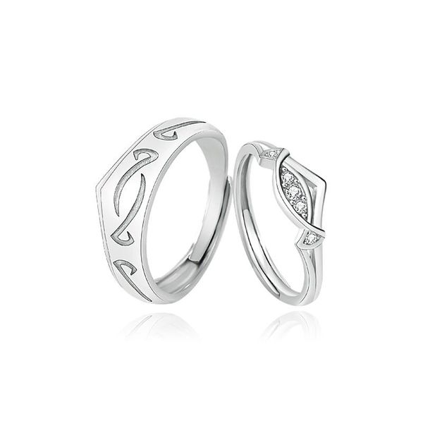 

cluster rings s925 sterling silver couple set ring valentine's day gift men and women adjustable engagement, Golden;silver