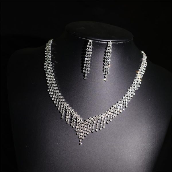 

Earrings & Necklace Set Jewelry Suspine Chain Ear Ring Irregular Tassel Bride Wedding Evening Gift Banquet Nightclub Accessories, Silver