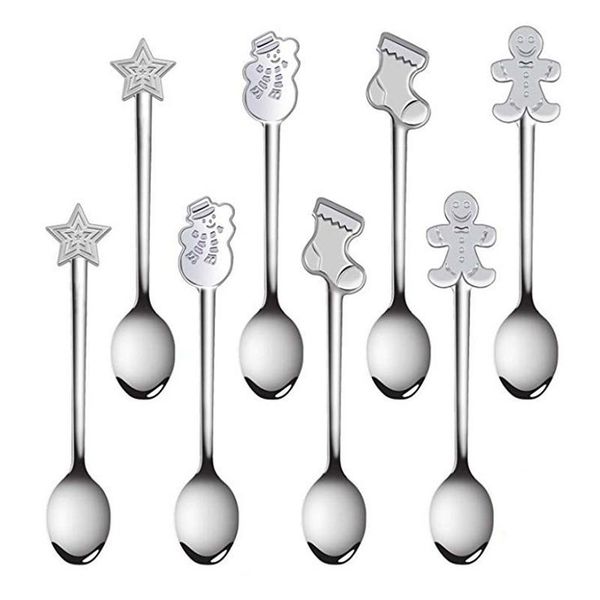 

christmas decorations 4pcs/set stainless xmas coffee spoons dessert spoon tableware for home kitchen accessories year gifts