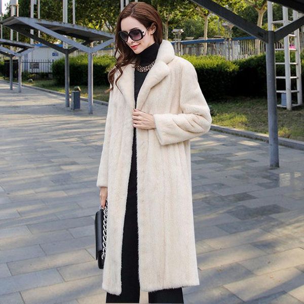 

women's fur & faux turn-down collar long thick plus size white england 2021 fashion luxury casual winter warm women oversized coats, Black