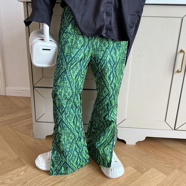 

trousers girls green pattern wide-leg pants 2021 autumn girl high waist drop feeling mopping split, Blue