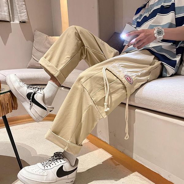 

men's pants men casual multi-pocket summer stylish wide leg male students youthful vitality trousers plus size s-3xl high street loose, Black
