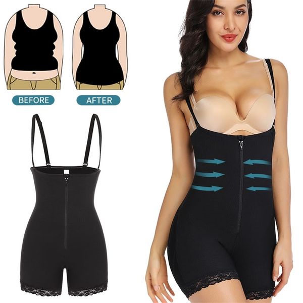 

bodysuit shapewear full body shaper tummy slimming sheath waist trainer women abdomen reducing shapers seamless shaping corset 211116, Black;white