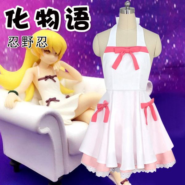 

anime costumes anime bakemonogatari costume oshino shinobu cosplay costume cartoon woman lolita white pink dress halloween cosplay costume, Black