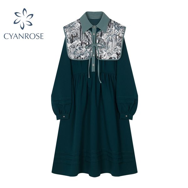 

vintage dress with lace-up shawl women single breasted long sleeve high waist slim lapel dresses mori girl solid vestidos 210417, Black;gray