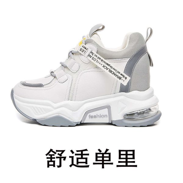 

shoes 2021 spring and casual summer leather korean leisure air cushion sports net female 8.5cm high father qcws 4y58, Black