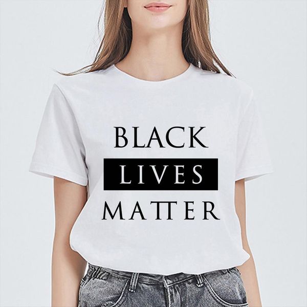 

black lives matter summer harajuku womens round neck streetwear hipster letter printing tshirts, White