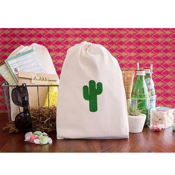 

gift wrap glitter cactus welcome bag wedding favors desert cutom bachelorette party