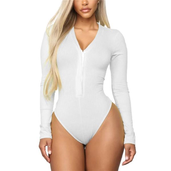 

body mechanics clothing xingqing bodysuit autumn long-sleeved fashion solid color v-neck breasted tight-fitting jumpsuit women overalls, Black