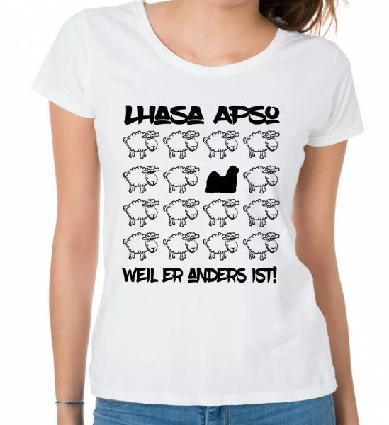 

lhasa apso ladies t-shirt black sheep by siviwonder, White;black