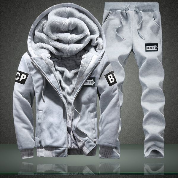 

men's winter plush thickened sports suit men's youth leisure coat, Gray