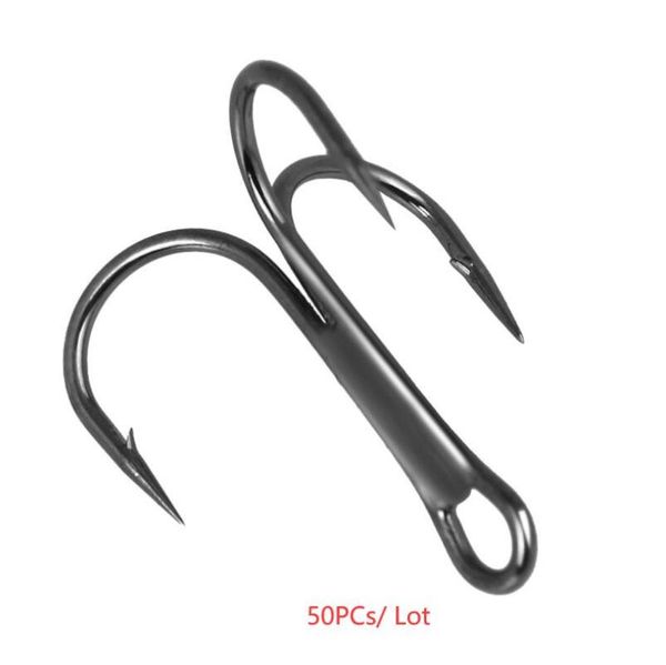 

50pcs/lot 2# 4# 6# 8# 12# black fishing hook high carbon steel treble overturned hooks tackle round bend bass