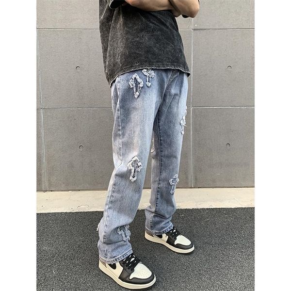 

eukaaru men streetwear baggy jeans trousers cross hip hop mens loose jeans pants women oversized boyfriend denim 220312, Blue