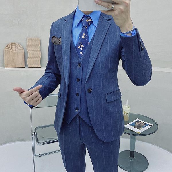 

men's suits & blazers ( jacket + vest pants )2021 male formal business stripe suit for fashion boutique plaid wedding dress 3-piece, White;black