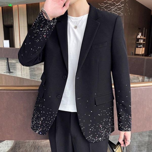 

blazer hombre korean printing masculino slim fit chaquetas de vestir mens jacket stylish blazers for men men's suits &, White;black