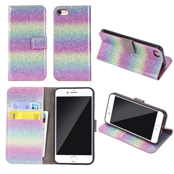 Custodie per telefoni per iPhone X Custodia a portafoglio Cover posteriore in pelle Bling con slot per schede 8 7 6 6S Plus 5 Sumsung Note8 S8 S7 S6