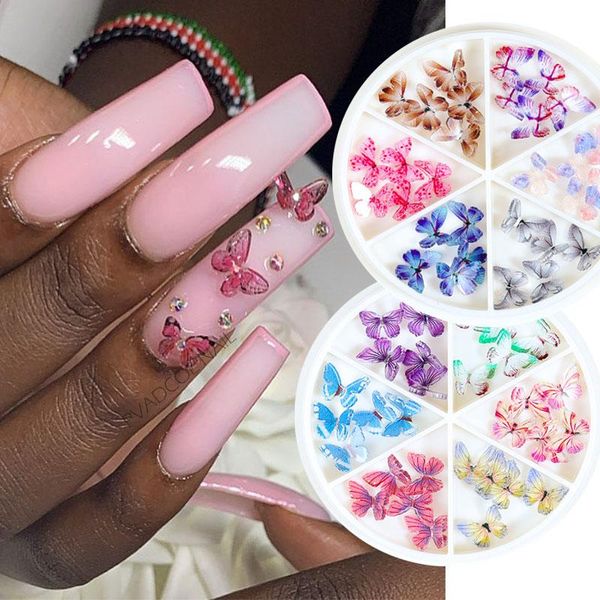 

box 3d butterfly nails rhinestones nail art decorations butterflies charm glitter rhinestone tips crystal glass diamond gems, Silver;gold