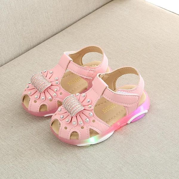

sandals baby girls flowers led light luminous soft-sole glowing shoes, Black;red