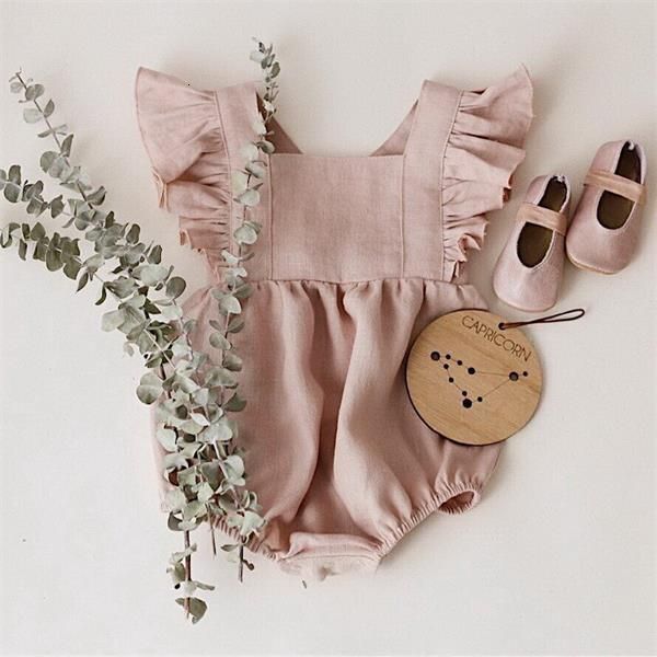 

rompers summer baby girl bodysuits cotton solid color sleeveless ruffles cute jumpsuit infant suit e702 j5mj, Blue