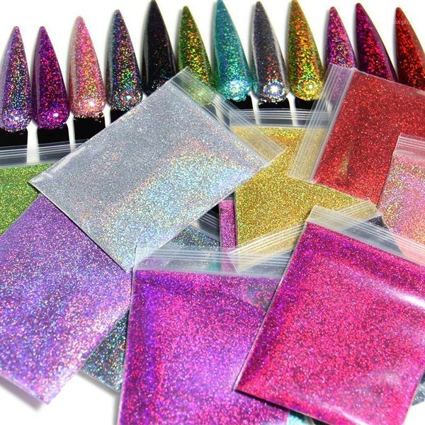 

5g silver gradient shiny nail glitter powder laser sparkly art chrome pigment dust diy decorations 0.1mm1, Silver;gold