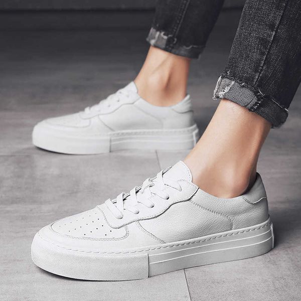 

fashion cowhide low men's board sho 2021 student white fashion breathable casual