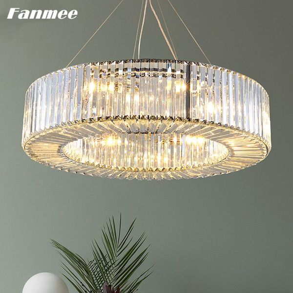 

chandeliers nordic chrome finish chandelier lighting led modern round crystal hanging lamp art deco living room bedroom dining table el