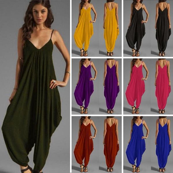 

women's swimwear 2021 women spaghetti strap solid jumpsuit summer casual loose sleeveless deep v neck long rompers wide leg pants overa, White;black