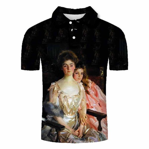 

men's polos shirt world famous painting 3d printing business art 2021, White;black