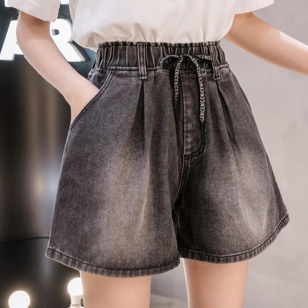 

women's jeans zoki women denim shortss wide leg korean fashion pocket loose 5xl plus size for summer 2021, Blue