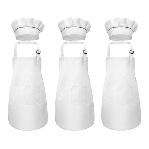 

6-piece children's apron and chef hat set adjustable kitchen for cooking painting aprons