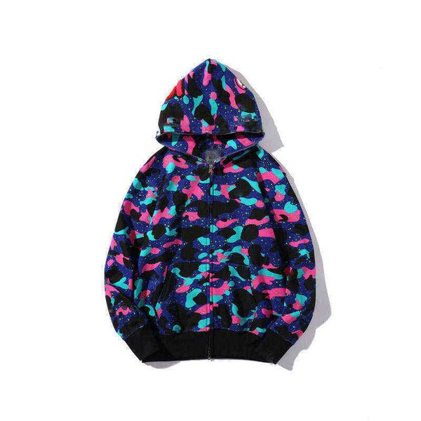 

shark jaw camo bathing shark camouflage ape full zipper hoodie sweats coat jackets, Black