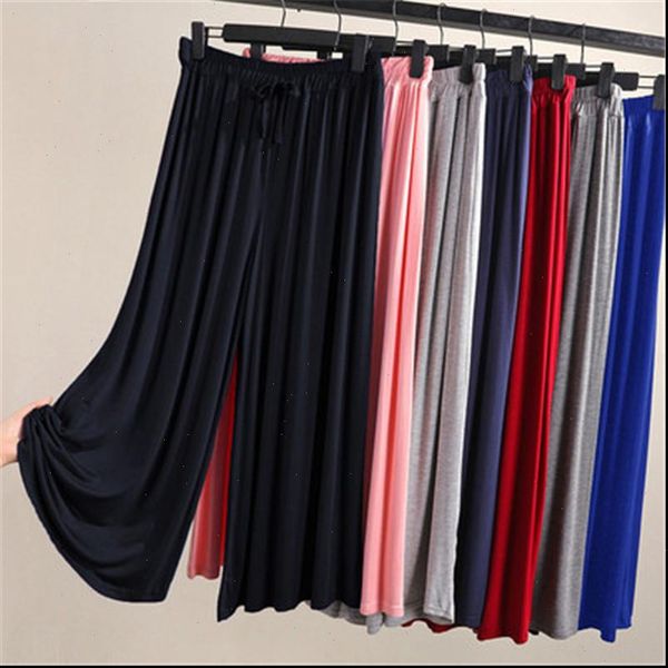 

womens pants modal thin wide leg female summer large size elastic waist loose straight casual women high trousers pz2289, Black;white