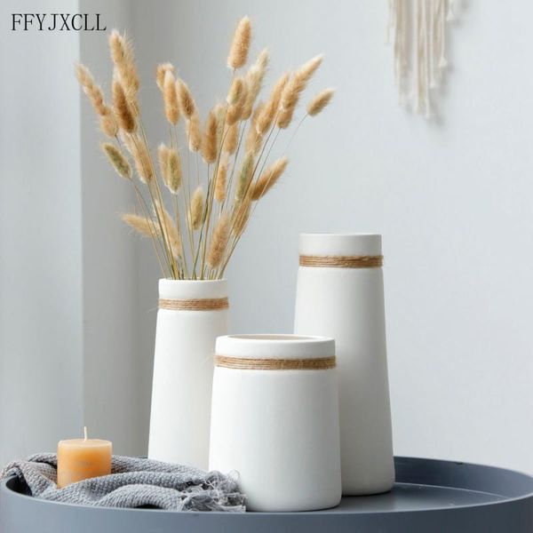 

vases modern dried flowers vase white ceramic matte with rope for flower centerpiece crafts home table decoration