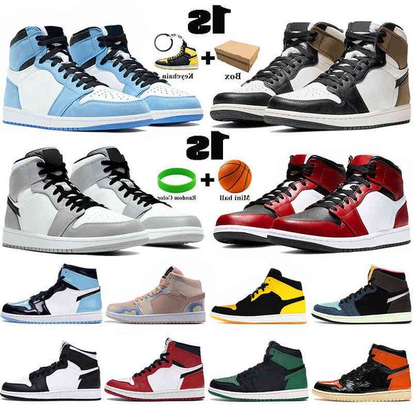 

with box 1 1s mens boots shoes university blue dark mocha mid light smoke grey silver chicago toe unc patent men women sneakers, Black